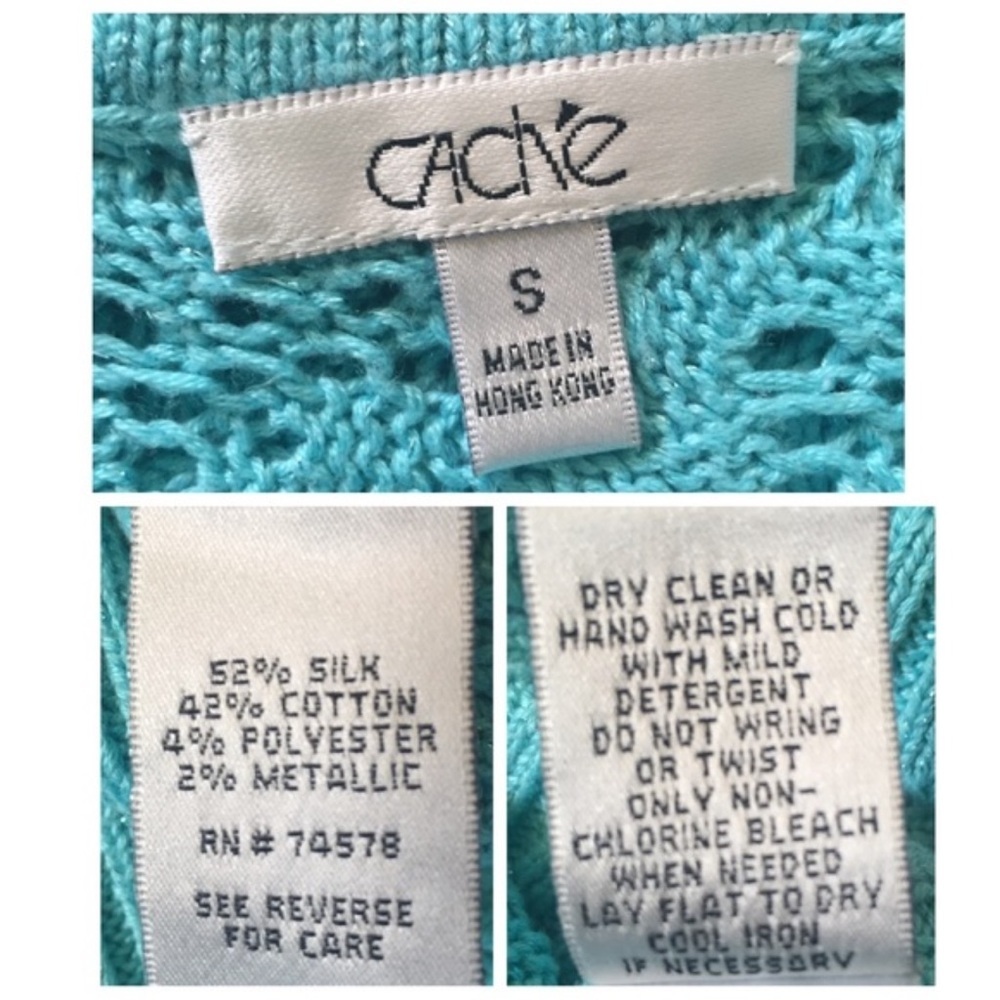 CACHE V-Neck Women's Genuine Silk Blend Open Stich Knit top in Seafoam - Picture 3 of 4